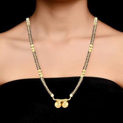 Jewellery's Traditional Temple Forming 1 g Gold Wedding Meenakari Maharashtrian Stylish Golden and Black Wati Tanmaniya Mangalsutra for Women MS-ME917