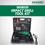 Hikoki Tool Kit (Dv10Vst (Kit) Saz9), 10Mm Corded Impact Drill, 550W, 1.7 Kg, 0-3000 Rpm, 0-48000Bpm, 10Mm Drill Chuck, Robust Design, with 28 Pieces Accessories Included - Black