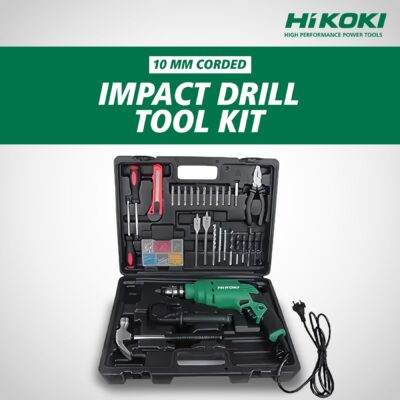 Hikoki Tool Kit (Dv10Vst (Kit) Saz9), 10Mm Corded Impact Drill, 550W, 1.7 Kg, 0-3000 Rpm, 0-48000Bpm, 10Mm Drill Chuck, Robust Design, with 28 Pieces Accessories Included - Black