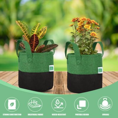 Fabric Grow Bags UV Treated Gardening Cotton Pots Terrace Indoor Outdoor Home Balcony Nursery Leafy Vegetable Fruits and Flower (Black & Green Round 400 GSM Size 8x8 Pack of 3)