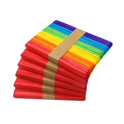 100 Multicolored Wooden Ice Cream Sticks – Popsicle Sticks for Craft, DIY School Projects, Photo Frames, Stick House, Art & Craft Work