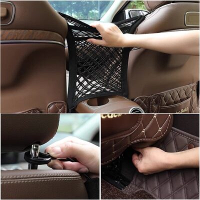 3-Layer Car Mesh Organizer, Seat Back Net Bag, Barrier of Backseat Pet Kids, Cargo Tissue Purse Holder, Driver Storage Netting Pouch