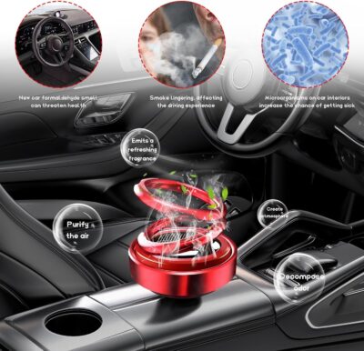 Car Solar Perfume Air Freshener Auto Rotation Essential Oil Diffuser Aromatherapy Decoration Accessories for Car, Vehicle, Home, Office (Red) (SOLAR POWER CAR AROMA) (Rotate only Under Sunlight)