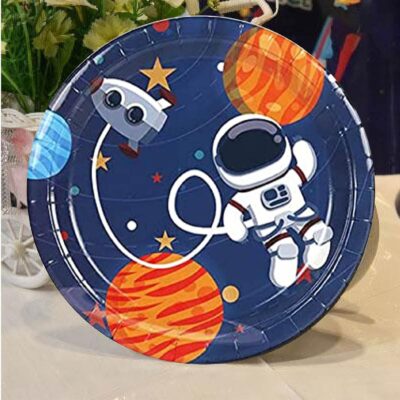 Party Space Theme Plates, 9-inch Paper Plates for Outer Space Birthday Party Supplies, Galaxy Solar System Astronaut Theme Party-Pack of 8