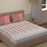 Portico New York Super King Size Cotton Bedsheet with 2 Pillow Covers (274x274CM) (Lavender 1), 144 TC
