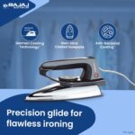 Bajaj DX-2 600W Dry Iron | Advance Soleplate And Anti-Bacterial German Coating Technology | 180 Degree Swivel Cord | Cool Touch Handle | 2-Yrs Warranty ?Black?, 600 watts, Stainless Steel