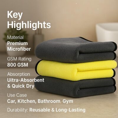 Access Ices Cleaning - 800 GSM | Microfiber Car Cleaning Towel - Ultra-Thick, Dual-Sided Plush Cloth for Car Washing, Polishin – Scratch, Free, Absorbent Auto Care Accessory (Pack of 3)