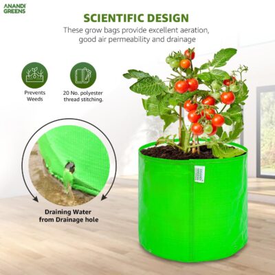 Uv Protected 260 GSM Round Green Color Plant Bags Suitable for Terrace and Vegetable Gardening 9x6 Inch Pack of 10 Grow Bags