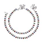 Fashion Jewelry Anklets for Women: Rhodium Plated Rainbow Bliss: Colorful Crystals Enhanced Lightweight Anklets for a Playful Look for Girls and Women-OSAK007-IRMC ANKLET