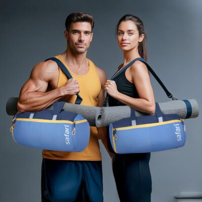 Safari Slate 31L Duffle Bag with Shoe Compartment & Yoga Mat Holder, Gym Bag for Men & Women, Sports Duffle, Travel Duffle, Training Bag, Venum Blue
