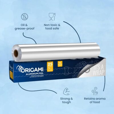 Silver Aluminum Foil for Food Packing 25m with 11 Micron Thickness | Keeps Food Warm and Hygienic | Ideal for Storing, Packing, Wrapping, and Serving - 265g