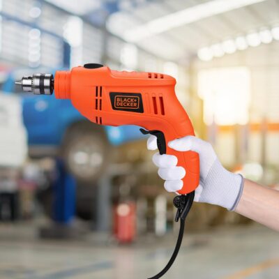 BLACK+DECKER TB555-B1 550W 10mm Corded Variable Speed Reversible Hammer Drill, Ergonomic Design, Lock-Speed Button, For Home & DIY Use for Masonry, Steel & Wood, 1 Year Warranty, ORANGE
