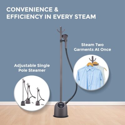 HAVELLS Fyber Standing Garment Steamer for clothes| 1600 Watt | 3 Steam Control | Adjustable Pole Height | Quick Steam Ready | 1.3L Detachable Tank | upto 35g/min | 2 Year Warranty | Purple