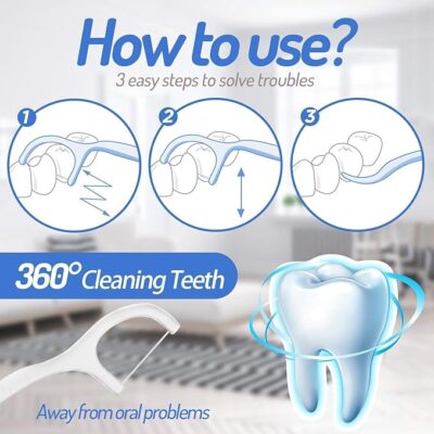 3 in 1 Tooth Cleaning Fresh Dental Floss Toothpick Cleaners, Oral Care Plastic Disposable Teeth Flossing Thread Toothpicks Stick Set for Fresh, Healthy and Breath Gums (Pack of 50pcs)