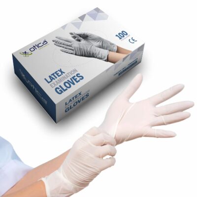 OTICA Latex Hand Gloves – Medical Examination & All-Purpose Gloves | Powdered, CE Approved, Food Grade, Non-Sterile | Pack of 100 (Medium, White, 4gm)