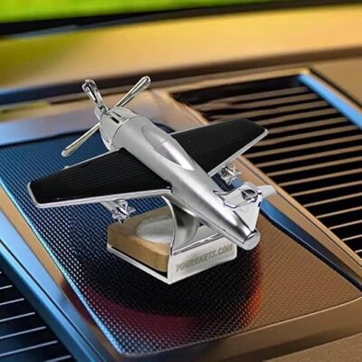 Solar Powered Car Perfume Diffuser/Dispenser | Aeroplan Glider Design, Auto Rotation Fan | For Car Dashboard with Perfume liquid & Organic Fragrance - (SILVER, Pack of 1)