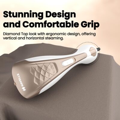 Havells Elegance Hand Held Garment Steamer 1200 Watt - Ergonomic Design,150ml Tank Capacity, Powerful Steam Setting & 2 Year Warranty (Gold and White)