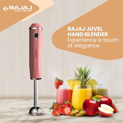 Bajaj Stainless Steel Juvel 300 Watts Hand Blender With Prism Design | Silent DC Motor | Multipurpose Blade | 2 Yr Warranty 【Pink】