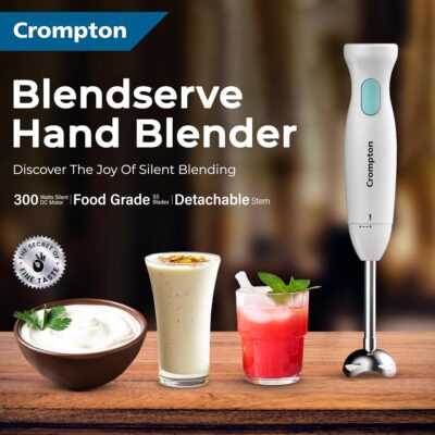 Crompton Blendserve Hand Blender with Steel Stem | 300 Watts Power | Detachable stem | Silent Operation
