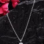 92.5 Sterling Silver White Gold Plated Heart Solitaire Pendant Chain Necklace | Gift for Women & Girls