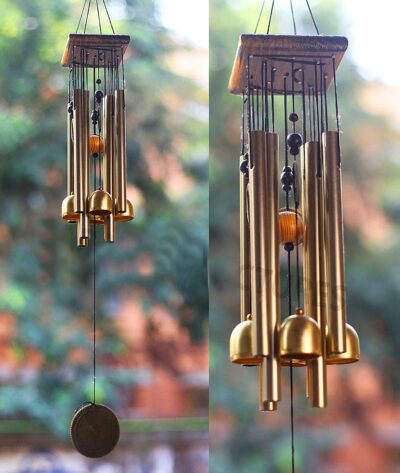 Paradigm Pictures Golden Wind Chimes with Pipes & Hanging Bells – Home, Garden & Balcony Decorative Chimes (24 Inch)