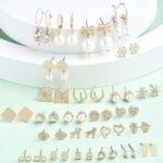 Set of 25 Gold Tone Contemporary Studs & Drop Earrings For Women-ZPFK15140