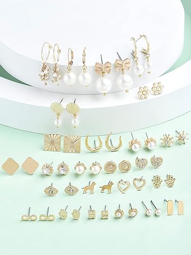 Set of 25 Gold Tone Contemporary Studs & Drop Earrings For Women-ZPFK15140