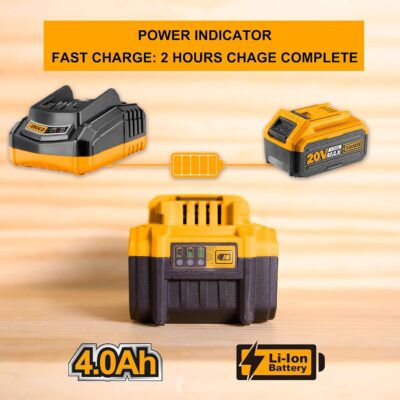 Ingco Lithium-Ion Battery Pack, 20V 4.0Ah Battery, Compatible With 20V Power Tools, Led Battery Power Indicator, Charger Not Included