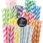 Paper Straws - Biodegradable Premium Drinking Straws | 100 Straws (6mm Wide) | Assorted Colored Stripes | Best for Juice, Soft Drinks and Cocktails | (6MM, Stripes)