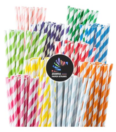 Paper Straws - Biodegradable Premium Drinking Straws | 100 Straws (6mm Wide) | Assorted Colored Stripes | Best for Juice, Soft Drinks and Cocktails | (6MM, Stripes)
