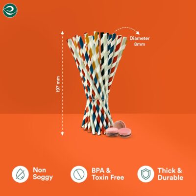 8 MM, 100 Count Biodegradable Multicolor Paper Straws | Disposable Drinking Rainbow Eco-Friendly Compostable Paper Straws Cocktail Cold Drink Juice Smoothie Non-Bendable Straws (Wide)