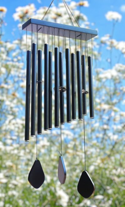 Paradigm Pictures Wind Chimes for Home – Positive Energy Hanging Décor for Balcony & Bedroom – Black, 12 Pipes