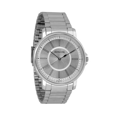 Sonata Quartz Analog Silver Dial Stainless Steel Strap Watch for Men-NS77083SM03