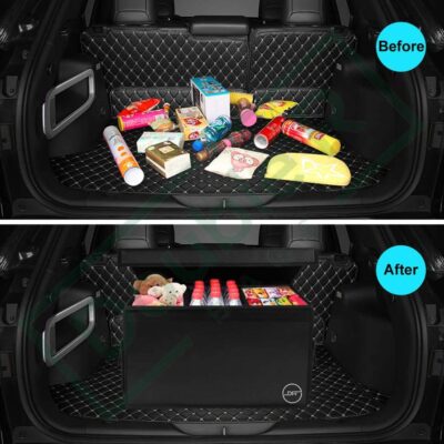 DOUBLE R BAGS Polyester Multi Compartments Collapsible, Portable for Car Accessories And Trunk Dicky Boot Organizer With Lid Cover(Black)