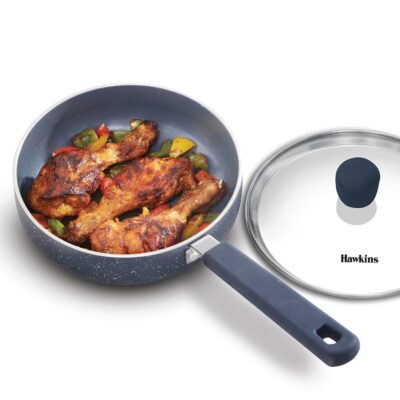 Hawkins Ceramic Nonstick Fry Pan, 16 cm Diameter, Induction Fry Pan with Glass Lid, Granite Omlette Egg Pan, (ICF16G)
