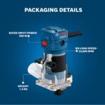 Bosch GKF 550 Electric Hand / Palm Router, 550W, 33,000 rpm, 6 (1/4") mm Bit, Variable Speed, Soft Grip,1.4kg + Parallel, Roller & Template Guide, 17 mm & 10 mm Spanner, Straight Bit, 1 Year Warranty
