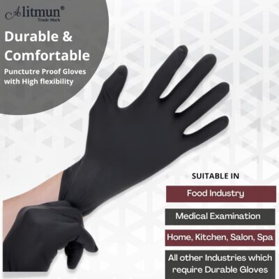 Black Nitrile Gloves, Disposable Powder Free Examination Hand gloves, Multi Purpose with Superior Durability, Surgical & General Gloves (Medium, Pack of 100 (Black))