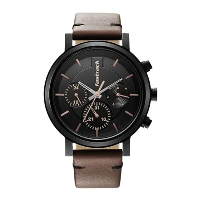 Fastrack Tick Tock Quartz Multifunction Black Dial Brown Leather Strap Watch for Guys – NT3287NL01