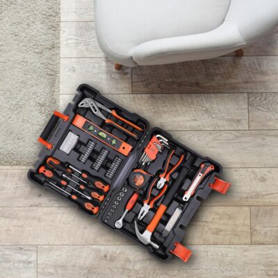 BLACK+DECKER BMT154C Hand Tool Kit for Home & DIY Use (154-Piece) - Includes Screwdriver, Wrench, Ratchet, Utility Knife, Saw, Claw Hammer, Measuring Tape and Plier, 6 Month Warranty, ORANGE & BLACK