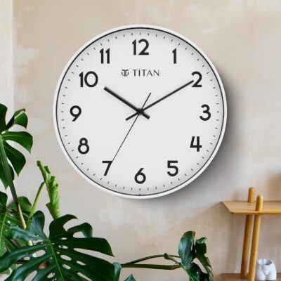 Titan Essence Classic Analog Wall Clock - White, Plastic, 30x30 Cm
