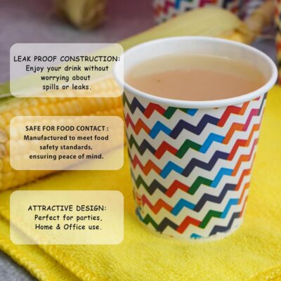 Pack of 50pcs 200ml Zigzag Printed Cup Eco-Friendly Disposable Glasses Drinking Cups Cocktail Cold Drink Juice Water Party Paper Cups for Hot & Cold Beverages, Pack, Multicolor