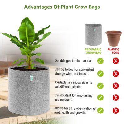 6x6 Inch 400 GSM Geo Fabric Plant Grow Bag Suitable for Terrace and Flowers Vegetable Gardening Light Grey Color Pack of 10
