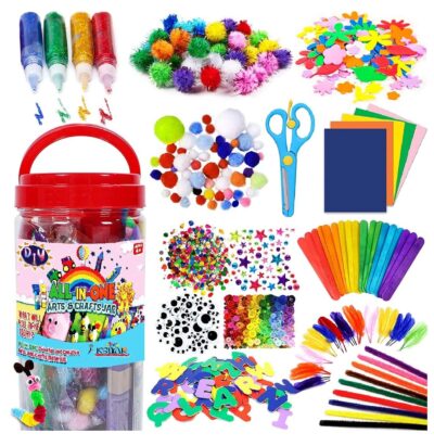 Wood Akshar Arts And Crafts Supplies Jar For Kids Christmas Craft Art Supply Kit For Toddlers & All Age Group - All In One D.I.Y. Crafting School Supplies, Multi