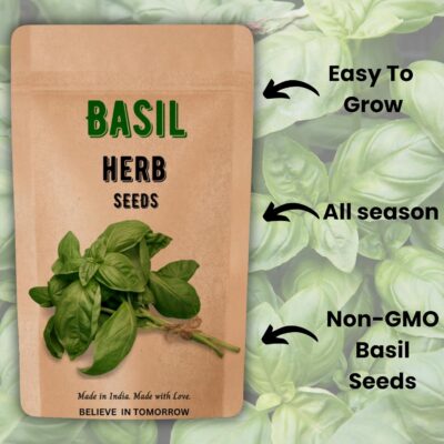 Basil Herb Seeds For Home Gardening & Planting | Total 2000 Seeds | All seasons | Pack of 2 | Including Free Guide How to Grow Basil at Home
