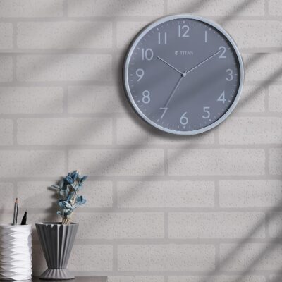 Titan Contemporary Sleek Wall Clock with Silent Sweep Technology - 29.5 Cm X 29.5 Cm (Medium)(Plastic) - Analog, Grey