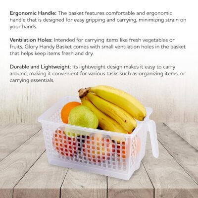 RATAN PLASTICWARE Glory Handy Baskets -Small (Pack of 3) Fridge Storage, Fruit & Vegetable storage Container, Refrigerator storage, Multipurpose Storage-Transparent (Clear)