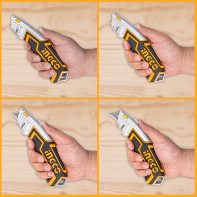 INGCO Box Cutter, Utility Knife, INGCO Pocket Knife retractable with 5 blades, Lock-Back Design, and Lightweight Aluminum Design
