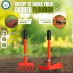 Garden Tools Set- 2 Pcs, Heavy Duty Gardening Baby Rake and Hoe with Three Prong | Gardening Tools for Home Garden | Durable Plant Tool Kit | Farming Tools