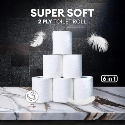 2 Ply 180 Pulls Toilet Paper Roll | 180 Pulls x 6 Rolls | Soft and Highly Absorbent | 100% Natural Virgin Pulp | Dispenser Friendly | Super Soft | Family Pack of 6 Rolls