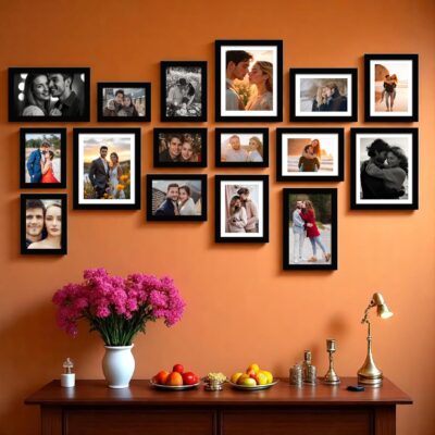 Art Street Shooting Star Wall Photo Frames Set of 16 (Black) | Multi-Size Picture Frames for Living Room & Home Décor